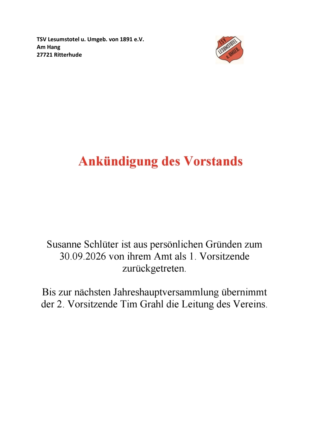 Ankündigung des Vorstands